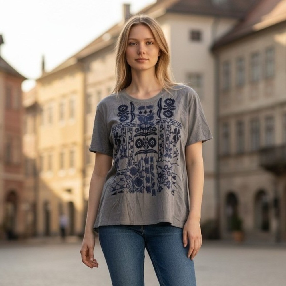Johnny Was For Jackets Tops Women Large Grey Boho‎ Embroidered Tunic